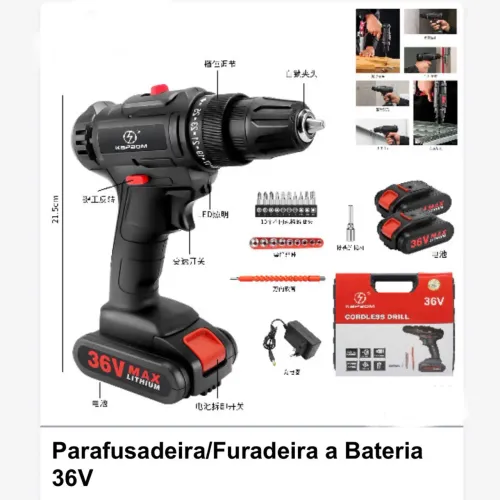 Furadeira/Parafusadeira sem fio 2 Baterias 36V