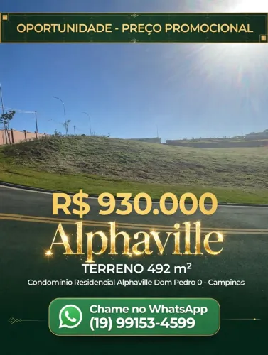 Lote 492m² Alphaville Dom Pedro 0 - Parte Alta - Oportunidade