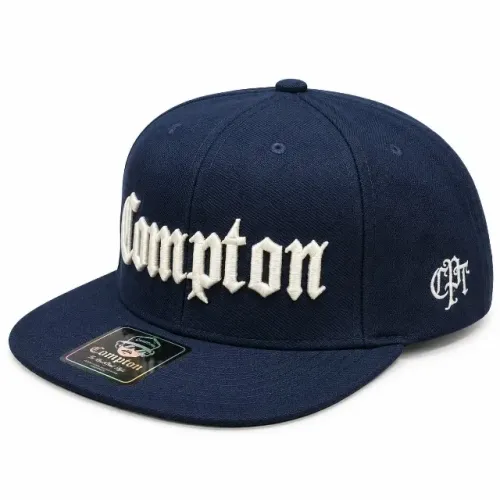Boné Compton Azul Marinho Aba Reta Ajustável Snapback com Bordado em Alto Relevo
