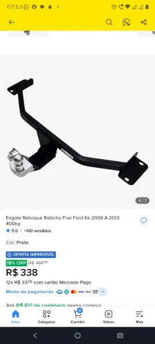Engate para reboque Ford Ka 2008 a 2013