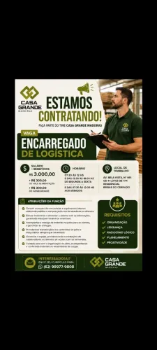 Vaga para encarregado de patio, em madeireira.