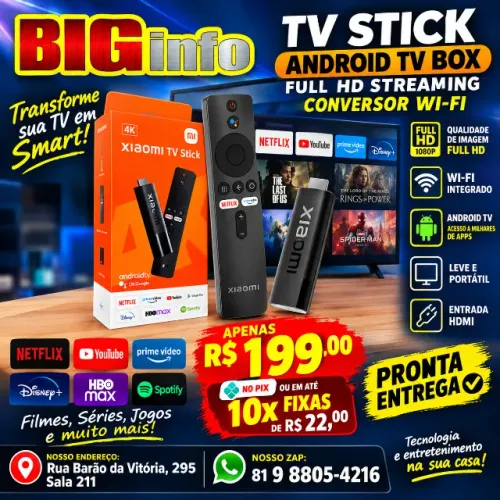 Tv Stick Box Pro 4K Android 13.1 512/1024GB - Wi-fi Dual Band