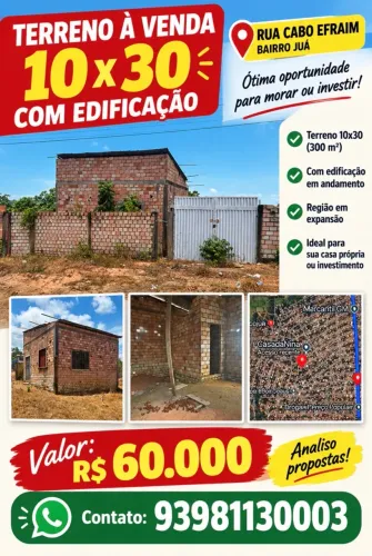 Terreno com casa iniciada no Jua