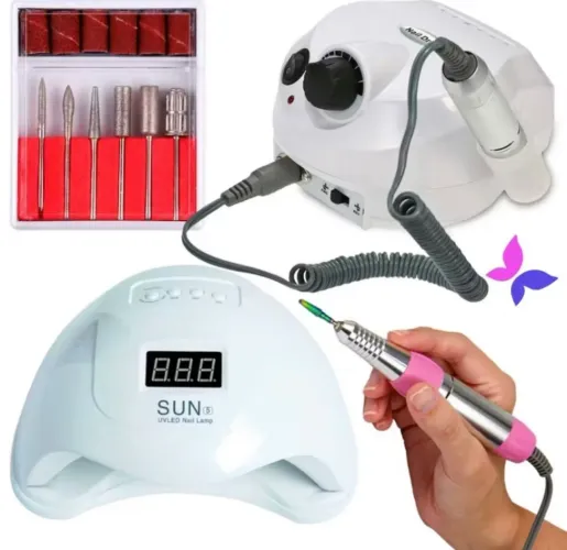 Kit Cabine Led+ Motor Porquinho Lixa Lixadeira de Unha