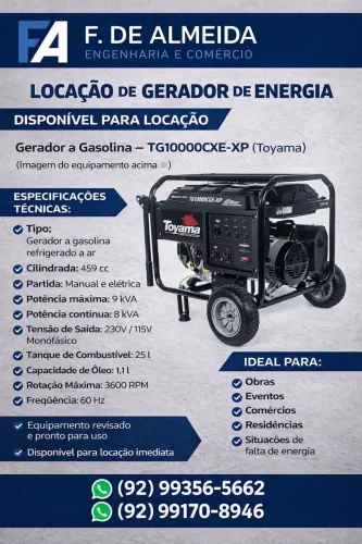 ALUGUEL GERADOR 9KVA