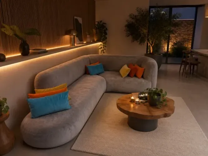 Lindo Sofá Com Design Excêntrico de Canto Higienizado