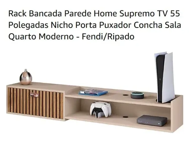 Rack Bancada Parede Home Supremo TV 55 Polegadas Nicho Porta Puxador Concha