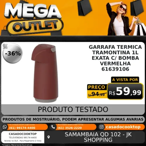 GARRAFA TERMICA TRAMONTINA 1L EXATA C/ BOMBA VERMELHA 61639106