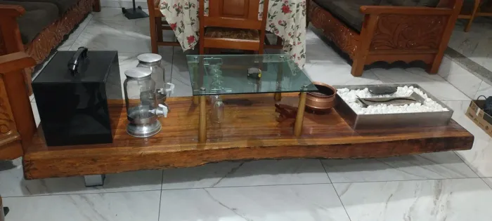 Mesa centro cerejeira com lareira frigo bar porta tacas