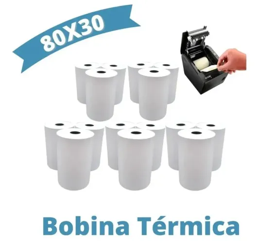 Bobina Térmica 80x30 Branca 48g Caixa Com 30 Rolos Para Ecf Pdv Branco