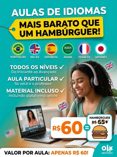 Aulas de Idiomas Particular - Todos os Níveis - R$60