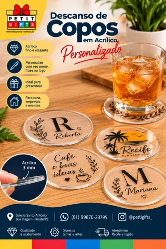 Descanso de Copos em Acrílico Personalizado | Kit Sob Encomenda