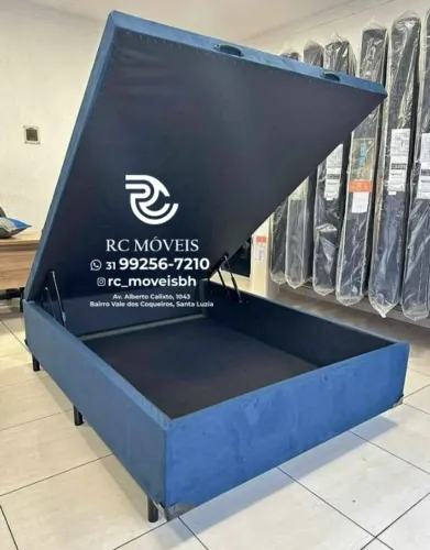 Conjunto cama box Baú Casal 1.38x1.88 Inteiriço Blindado com Pistão a Gás | Frete Gratis