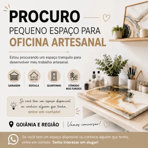 Procuro garagem, edícula ou pequeno espaço para oficina artesanal