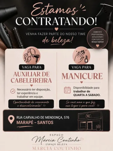 Precisa de auxiliar de cabelereiro e manicure