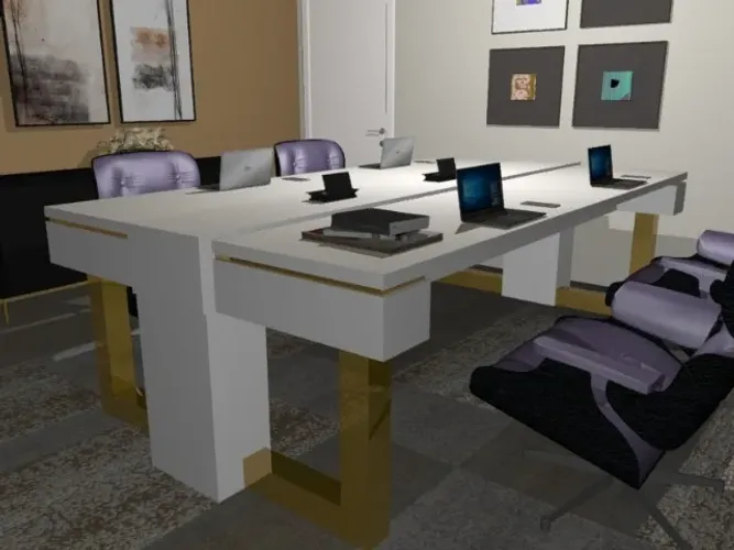 Mesa de Reunião Topaze Gold. 8 Tomadas. L270cm x P146cm x A77cm