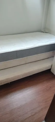 Cama box solteiro com cama auxiliar + Colchão Orthocrin de mola tecido bambu 