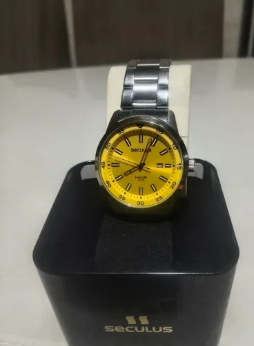 Relógio Seculus Prateado Amarelo