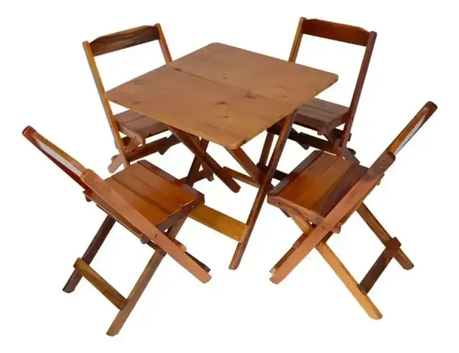 Mesa com 4 cadeiras de madeira para area gourmet ou churrasqueira