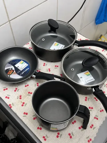 Jogo de panela Antiaderente 9 Peças ,marca Teflon, cor grafite 