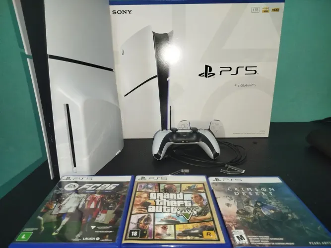 PS5 SLIM 1TB COM LEITOR + 3 JOGOS FÍSICOS ? COMPLETO