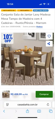 Conjunto Sala de Jantar Lexy Madesa Mesa Tampo de Madeira com 4 Cadeiras - Rustic/Pérola