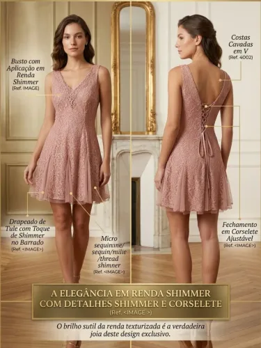 VESTIDO DE FESTA ROSA CHÁ EM RENDA COM BRILHOS