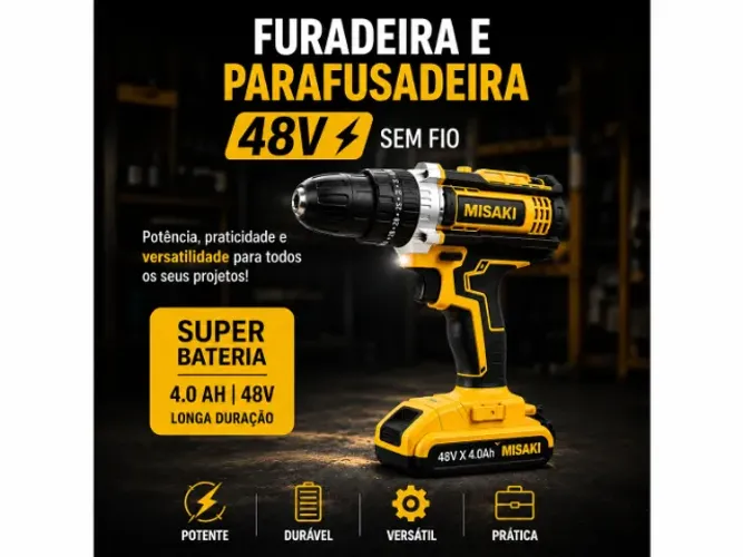 Furadeira e Parafusadeira 48V sem fio - 2 Baterias 4.0Ah