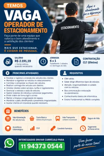 Operador de Estacionamento (manobrista) - São Paulo