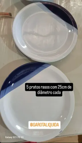 5 pratos rasos com 25cm de diâmetro cada (usados em bom estado)