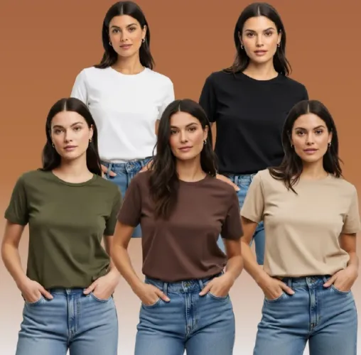 KIT 5 Camisetas Baby Look Feminina