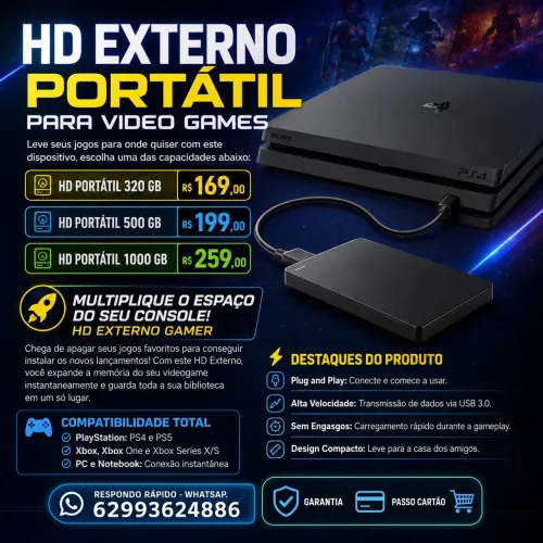 HD externo para vídeo games PS2 Ps3 Ps4 Ps5 Xbox Xbox one