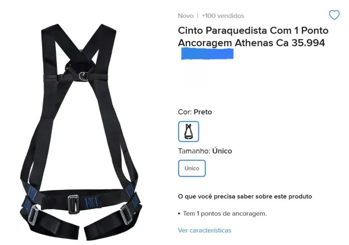 CINTO PARAQUEDISTA 700,00 Reais 10 unidades 