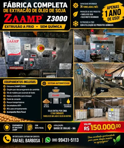 ? FÁBRICA COMPLETA DE EXTRAÇÃO DE ÓLEO DE SOJA - ZAAMP Z3000