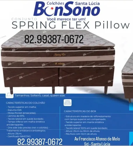 Cama queen R$ 1.644,99 casal R$ 1279,99 spring flex Pillowtop molas ensacadas Bonsono