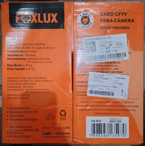 Caixa cabo Foxlux CFTV 305m 4 pares