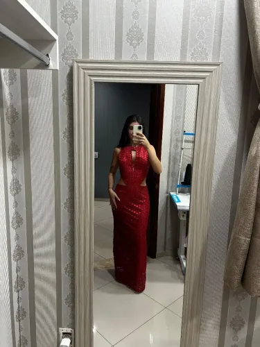 Vestido Longo de Paetê Vermelho - Confecção Própria | Tam. 38