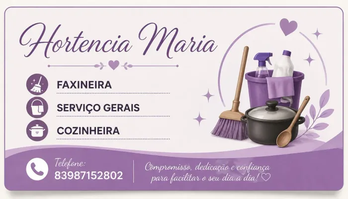 Hortência Maria - Faxineira, Serviços Gerais e Cozinheira ?