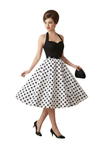 Vestido fantasia poá anos 60 retrô