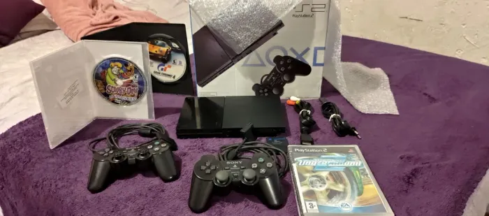  PS2 Slim Série 90000 Completo na Caixa + 2 Controles Originais + 7 Jogos 