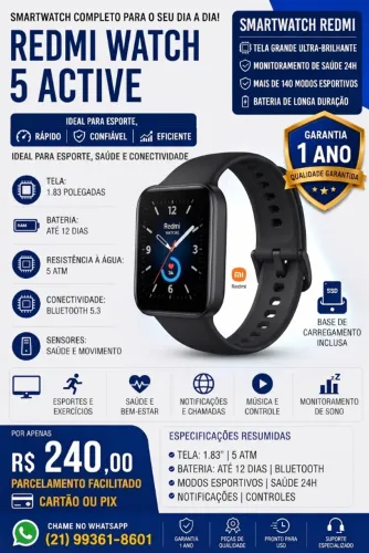 Smartwatch Redmi Watch 5 Active - Novo / Lacrado