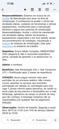 Vaga para aux de climatização