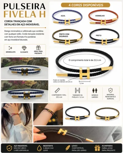 Pulseira Corda trançada H em aço inoxidável 