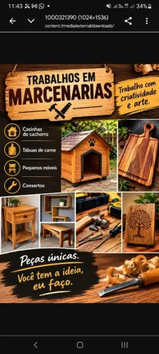 Trabalhos e utensílios em madeira.