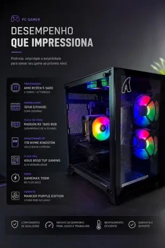 PC gamer acompanha Mouse, Teclado e Microfone profissional