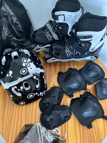 Patins in-line roller com kit proteção e mochila 