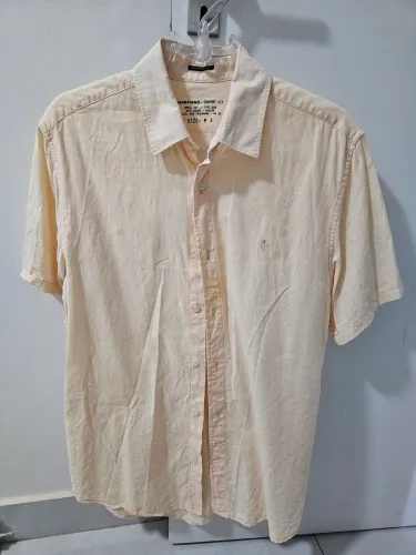 Camisa manga curta laranja estilo linho tam p