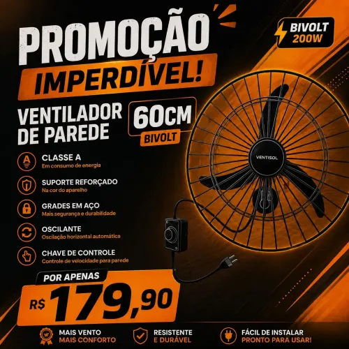 Ventilador de Parede 60cm Bivolt Ventisol