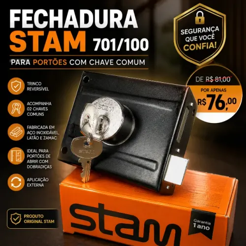 Promoção - Fechadura De Sobrepor STAM para Portão 701/100 Chave Yale