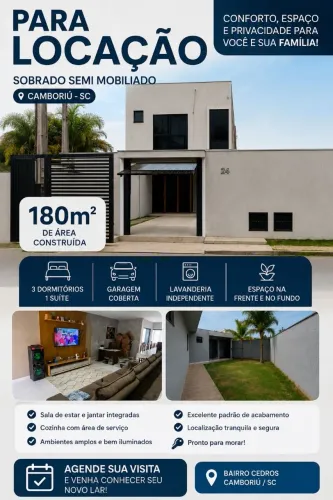 Sobrado Semi Mobiliado 3 Dormitórios | 1 Suíte | 180m² em Camboriú